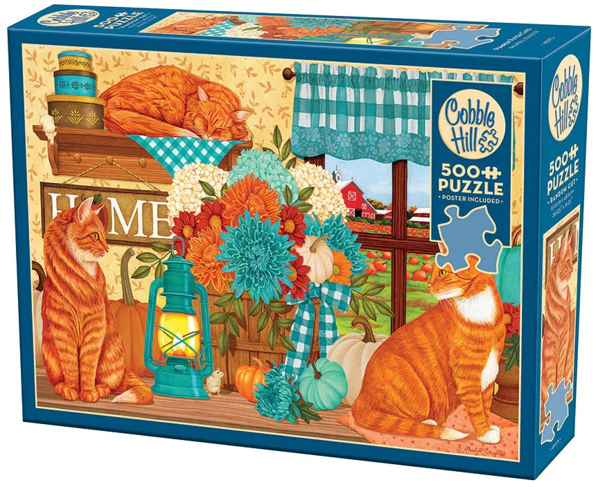 COBBLE HILL  RANDOM CUT PUMPKIN PATCH CATS 500 PIEZAS + POSTER